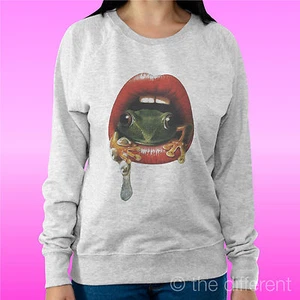 FELPA DONNA LEGGERA SWEATER GRIGIO CHIARO " BOCCA RANA MOUTH FROG " " - Imagen 1 de 1