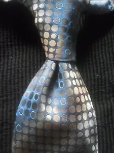 ARROW Men 100% Silk Necktie Designer Classic SPOTTED Blue Champagne EUC 60" - Picture 1 of 6