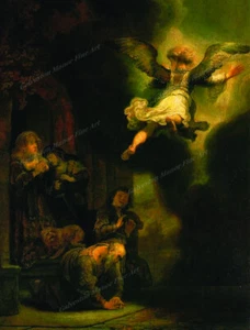 Angel Raphael leaving Tobit by Rembrandt Giclee Art Print Paper or Canvas - Picture 1 of 1