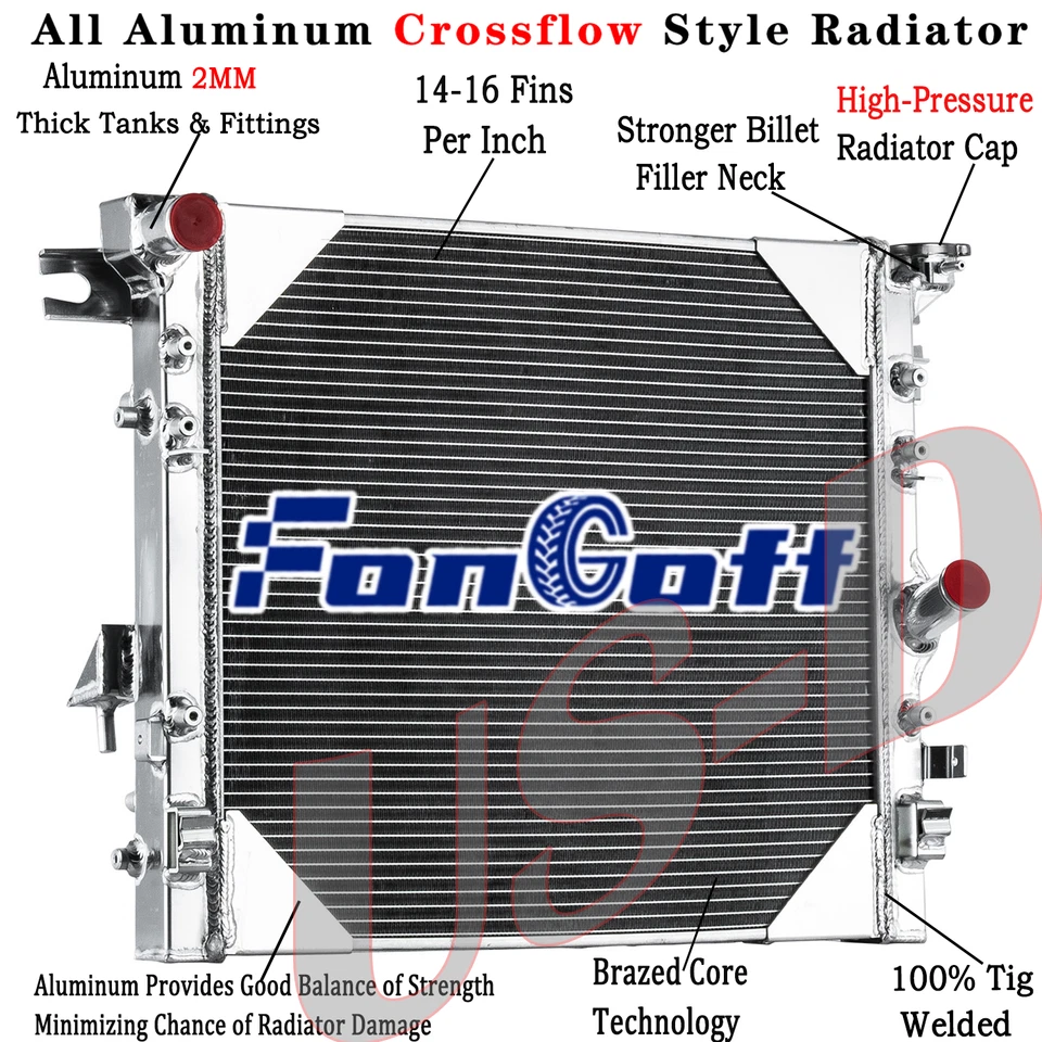 Aluminum Radiator Fit 2007-2017 2008 Jeep Wrangler 2018 Wrangler JK 3.6L 3.8L V6 - Изображение 1 из 4