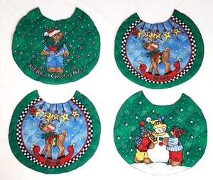 BABY'S FIRST CHRISTMAS BIBS to Sew Holiday Bears & Toys Quilted Plastic Lined - Picture 1 of 2