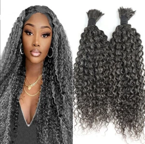 16"-26" Curly Silver Gray Mixed Hair 100% Remy Human Hair Bulk For Braiding 100G - Picture 1 of 5