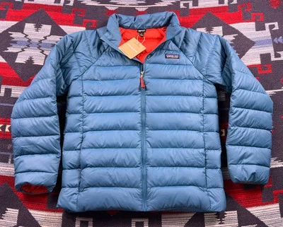 Patagonia Youth Kids Boys Down Sweater Jacket Blue/Red Large (12) Puffer Coat - Image 1 of 4