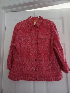 Ruby Rd Womens 3/4 Sleeve Button Up Jacket Size 22W Red Embroidered Stretch  - Picture 1 of 9