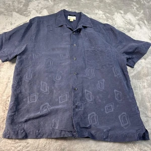 Reunion Resort Shirt Mens Large Blue Silk Camp Short Sleeve Button Front Pocket - Picture 1 of 9