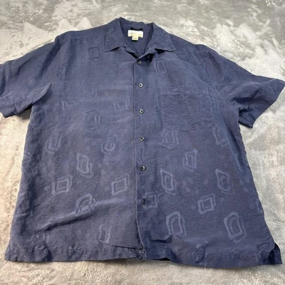 Reunion Resort Shirt Mens Large Blue Silk Camp Short Sleeve Button Front Pocket - Image 1 of 4