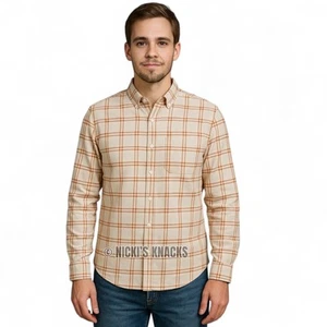 Ben Sherman kariertes Button Down Hemd elfenbein hellbraun gesprenkelt Langarm Baumwolle Gr. M - Bild 1 von 9