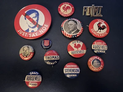 Botones de colección Votar Gallo Democrático, Truman, Stevenson, Roosevelt y más Foto 1 de 4