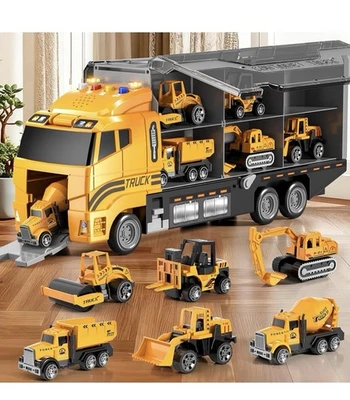 Juego de juguetes para vehículos de camión de construcción para niños pequeños con alfombrilla de juego y juguete fundido a presión C Foto 1 de 4