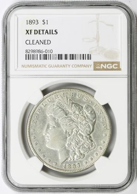 1893 $1 Morgan Silver Dollar  NGC XF Details - Cleaned - Image 1 of 4
