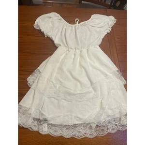 ROMWE White Mini Dress Size Large L Eyelet Embroidered Lace Trim Cottagecore NWT - Picture 1 of 13