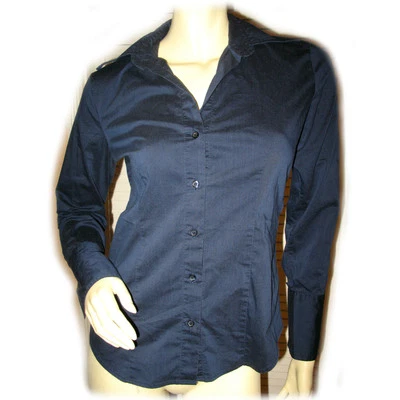 Vintage Y2K 90s New York & Company Button Up Shirt Top Navy Blue Corpcore Office Foto 1 de 4