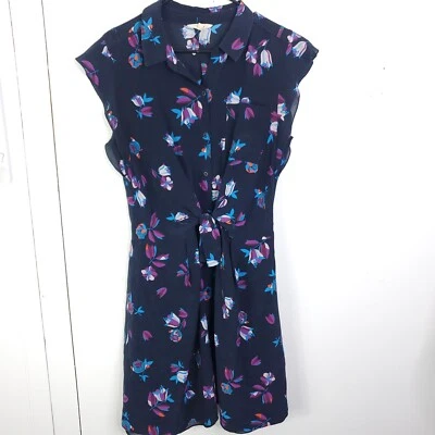 Rebecca Taylor Dress WOmens 12 Silk Colorful Florals Button Down Tie Waist - Image 1 of 4