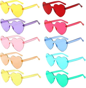 YOMAIDO Party Glasses 10 Pack, Rimless Heart Shaped| Retro round Sunglasses, ... - Picture 1 of 12