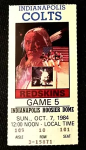 BIGLIETTO INDIANAPOLIS COLTS STUB v WASH REDSKINS 1984 - 1° STAGIONE A INDY! RARO! - Foto 1 di 1