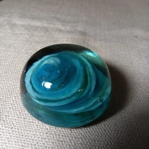 Vintage Paperweight glass blue/Torquoise/solar system/ white swirl - Picture 1 of 9