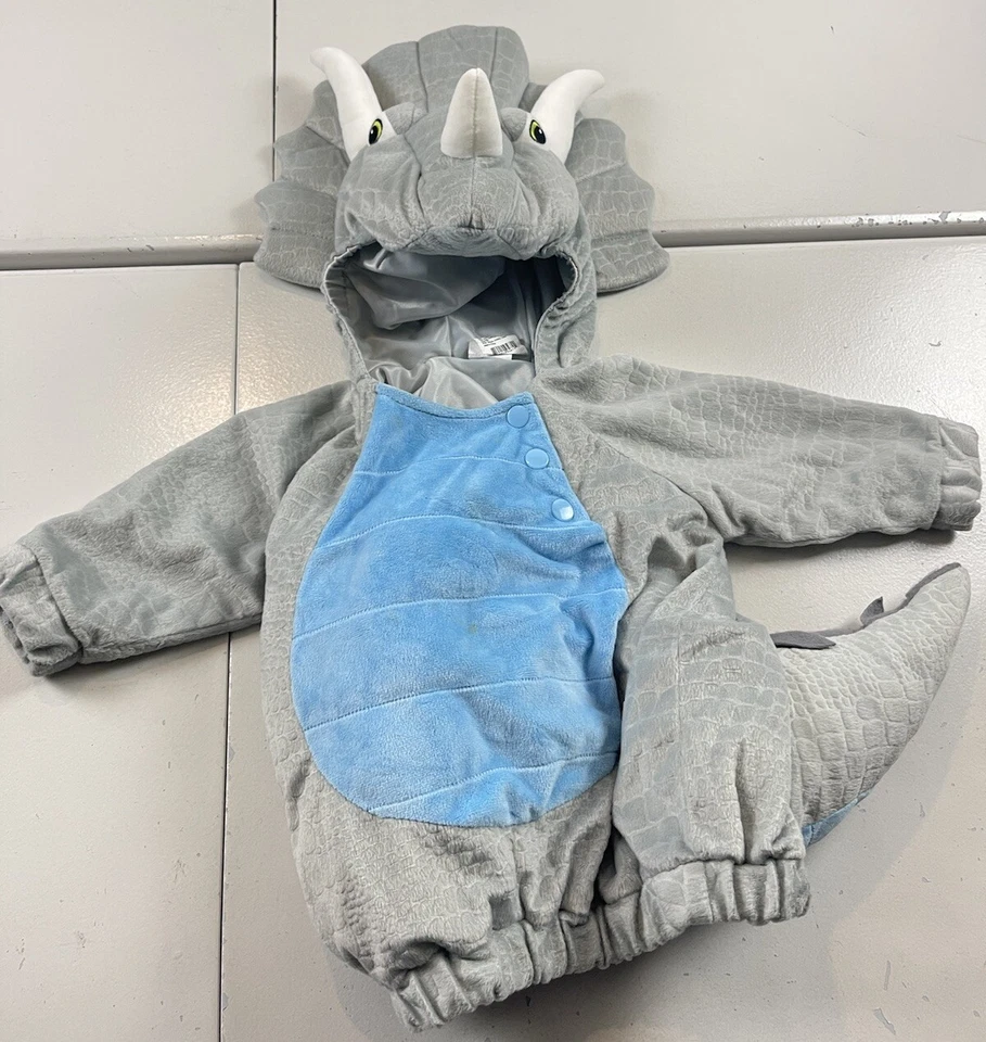 Triceratops Dinosaur Dino Baby Costume with Tail 6-12 Months Plush Warm Outfit - Image 1 of 4