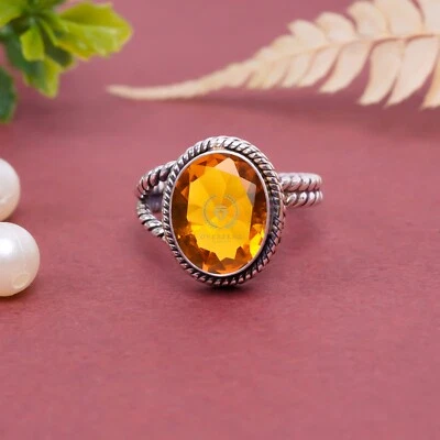 Golden Quartz Gemstone 925 Sterling Silver Handmade Adjustable  Ring All Size - Image 1 of 4