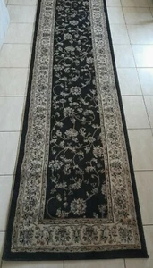 NEW BLACK TRADITIONAL PERSIAN DESIGN HEATSET FLOOR HALLWAY RUNNER RUG 80X400CM - Picture 1 of 5