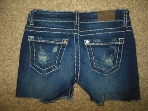 BKE Stella 24 Blue Denim Cutoff Jean Shorts Whiskered Distressed Pockets - Picture 1 of 2