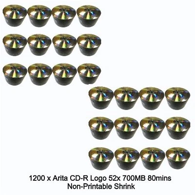 1200 x Arita Ritek CD-R 52x Speed 80 Min CD Discs 700MB Non Printable Shrink New - Image 1 of 4