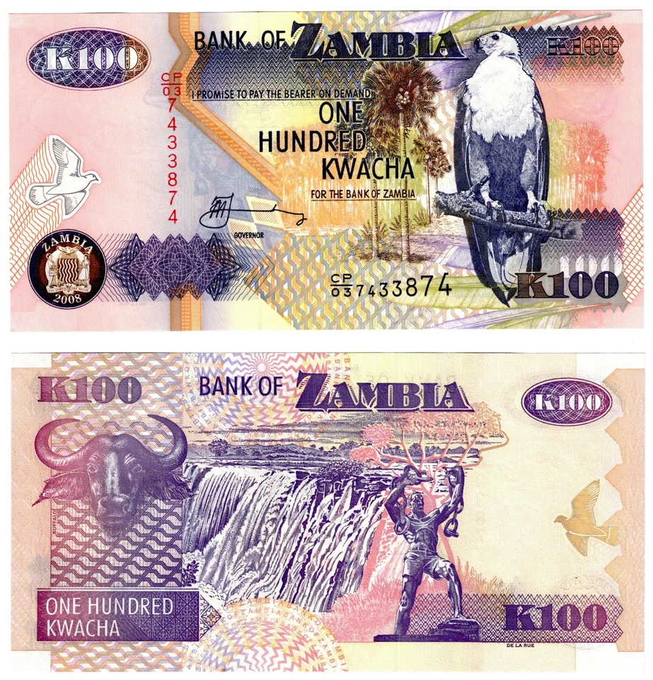 Billete de 100 kwacha Zambia P38g 2008 UNC Foto 1 de 1