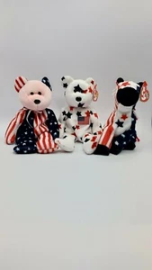 Beanie Babies Glory Spangle Lefty 2000 Set Full Size Retired USA political T1 - Picture 1 of 12