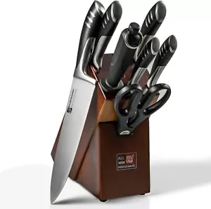 Premium 8 Piece German Steel Kitchen Knives Set with Wood Block Chef Knife Set - Picture 1 of 8