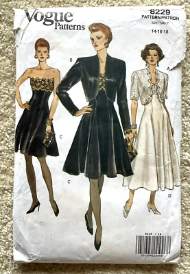 De colección 1991 patrón de moda #8229 faltas talla 14-16-18 CHAQUETA Y VESTIDO DE NOCHE SIN CORTAR FF Foto 1 de 2