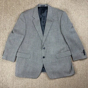 Oleg Cassini Suit Jacket Mens 43S P 100% Lambswool Blazer Gray Herringbone Tweed - Picture 1 of 16