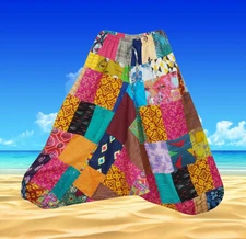 Gypsy Harem Pant, Genie Wide Leg Boho Trouser Colorful Hippie Patch Pants S/M/L