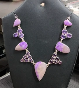 Amatista Sugilite Piedras Preciosas Collar Gargantilla 925 Plata Esterlina... - Imagen 1 de 6