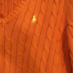 Ralph Lauren Sport Women’s Sweater Size L Orange Cable Knit V-Neck Cotton - Picture 1 of 8