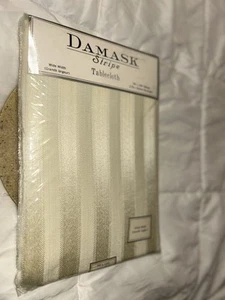 Beige Creme Damast Streifen Tischdecke Rechteck 70x104 Baumwollmischung Waschbar Neu ohne Etikett - Bild 1 von 11