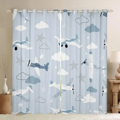 Cortinas de ventana de aviones de dibujos animados, lindas 38" W x 45" L (paquete de 2) Multi 08 Foto 1 de 4