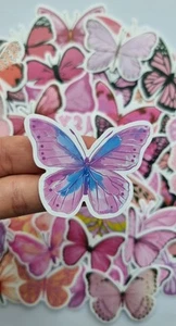 50 x BUTTERFLY Stickers PINK Waterproof Decal Art Craft Journal DIY Gift - Picture 1 of 22