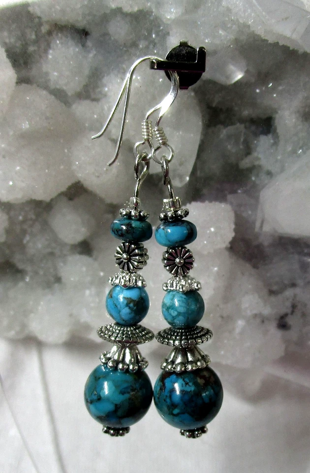 TÜRKIS natur Edelstein-Ohrhänger  OHRRINGE  925er HANDARBEIT Nr.3 - Bild 1 von 1