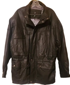 Joseph Ross Black Leather Attachable Hood Mens Vintage Large Coat/jacket - Picture 1 of 13