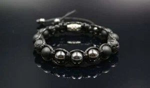 Pulsera de piedras preciosas para hombre roca de lava ónix hematita macramé con cuentas - Imagen 1 de 9