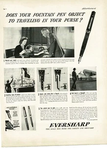 1937 Eversharp Fountain Pen Vintage Print Ad Ocean Liner Airplane - Picture 1 of 1
