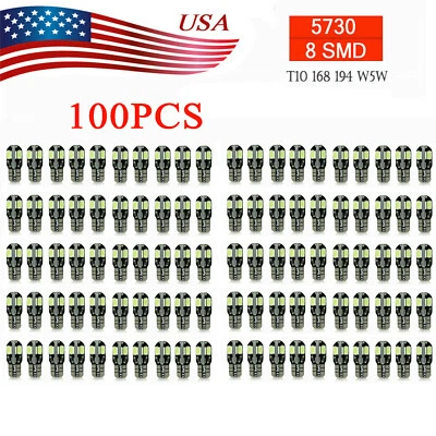 100X Canbus T10 194 168 W5W 5730 8 LED SMD Car Side Wedge Light Lamp Bulb White - Image 1 of 4