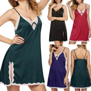 Sexy Chemise Lingerie Women's Satin Nightie Sleepwear Lace Sleep Dress Pajamas - Picture 1 of 42