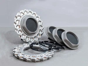 BBS RC 5x120 17" RC090 RC061 RC040 style 5 aluminum waffle center caps (4x) - Picture 1 of 8
