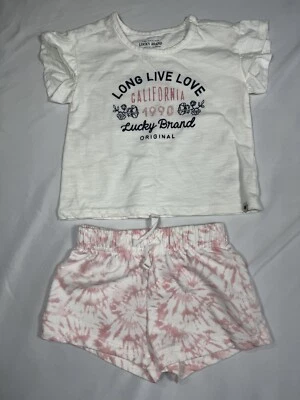 Lucky Brand девочек 2 ПК набор галстук краситель шорты логотип оборки рукав Топ девочек Sz 2T - Изображение 1 из 4