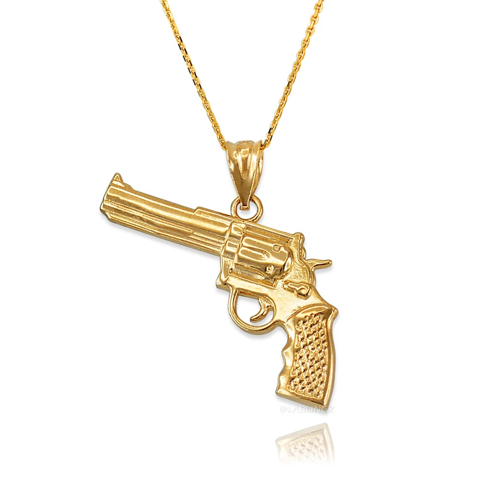 Gold Revolver Pistol Gun Pendant Necklace - Image 1 of 4