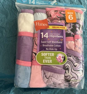 Paquete de 14 ropa interior sin etiquetas hipster Hanes para niñas talla 6 súper suave - Imagen 1 de 2