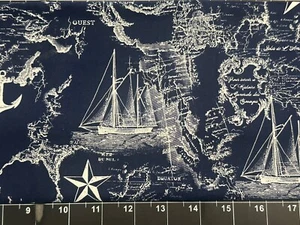 Tina Scrap 9"x21" Sea Nautical Ship Sailboat Waves Boat Ocean FABRIC COTTON - Picture 1 of 1