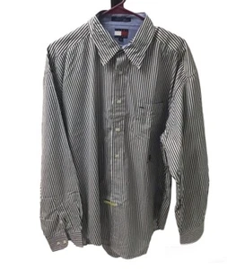 Tommy Hilfiger Grey White striped dress shirt size Large Striped long sleeve - Picture 1 of 10