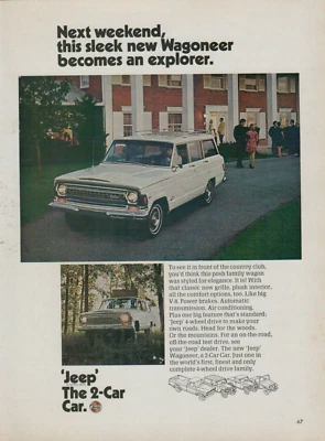 Jeep Wagoneer 1970 camioneta familiar blanca tracción en las 4 ruedas todo terreno anuncio impreso vintage Foto 1 de 2