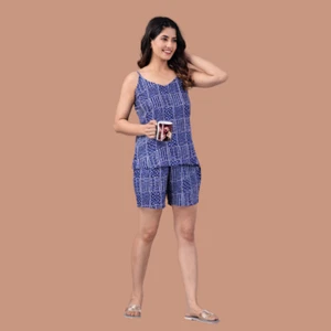 Women Top & Shorts Set Blue - Picture 1 of 5